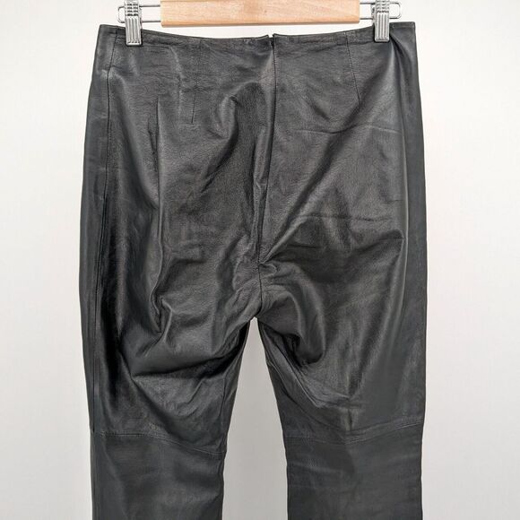 Vintage 90s y2k Leather Pants Bootcut Black Patchwork Zip Front Size 8 - Picture 3 of 9